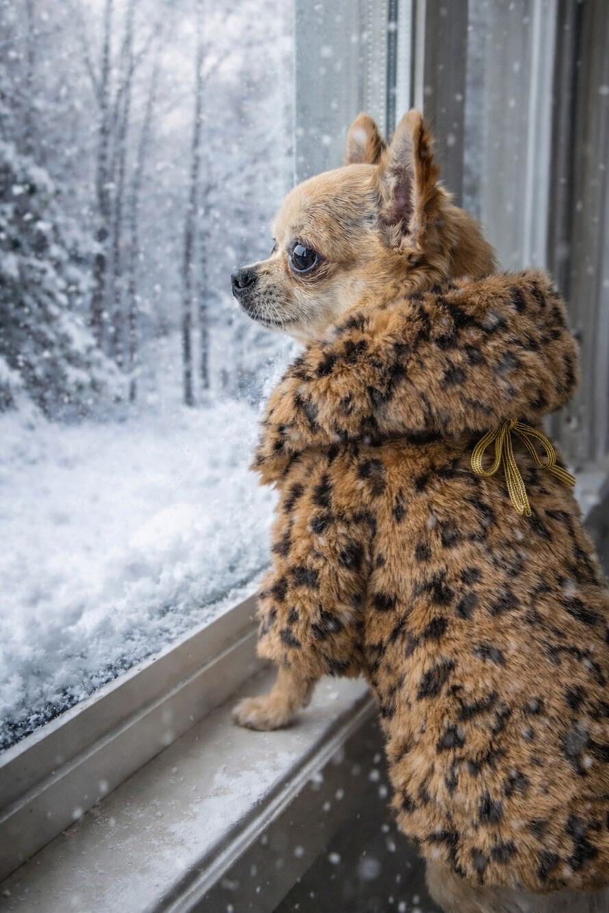 Jazzy Couture Leopard Faux Fur Dog Coat Small Sleeveless Tie Front Winter Jacket